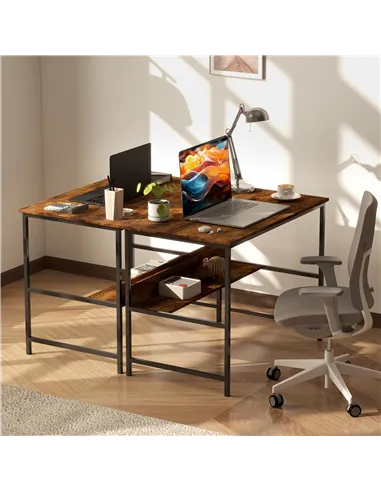 HOMCOM 2-Tier Computer Desk, 100 x 60 cm, Rustic Brown