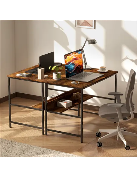 HOMCOM 2-Tier Computer Desk, 100 x 60 cm, Rustic Brown
