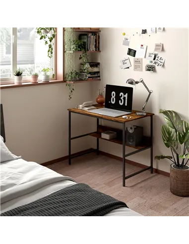 HOMCOM 2-Tier Computer Desk, 100 x 60 cm, Rustic Brown