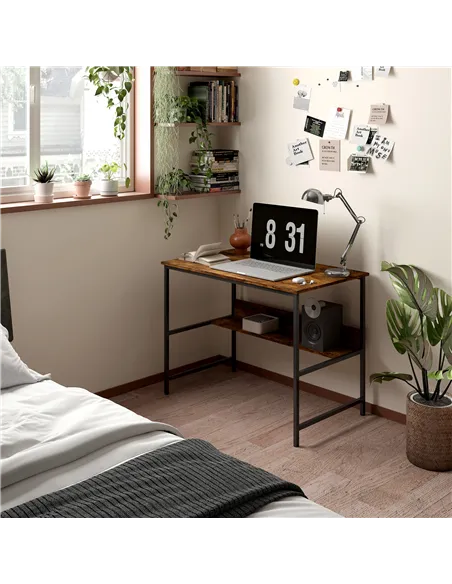 HOMCOM 2-Tier Computer Desk, 100 x 60 cm, Rustic Brown