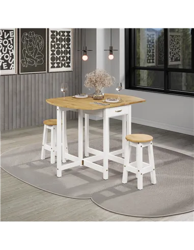 Core Products Corona White oval breakfast drop leaf gateleg table & 2 stool set