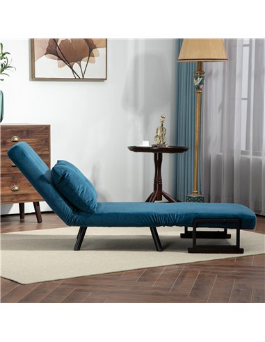 HOMCOM 4-in-1 Velvet-Feel Single Chair Bed, with Pillow - Navy Blue