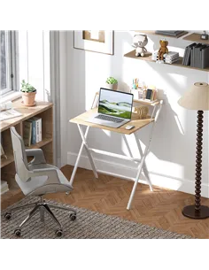 HOMCOM 70 cm Folding Computer Desk with Monitor Shelf - Natural Wood Finish 2
