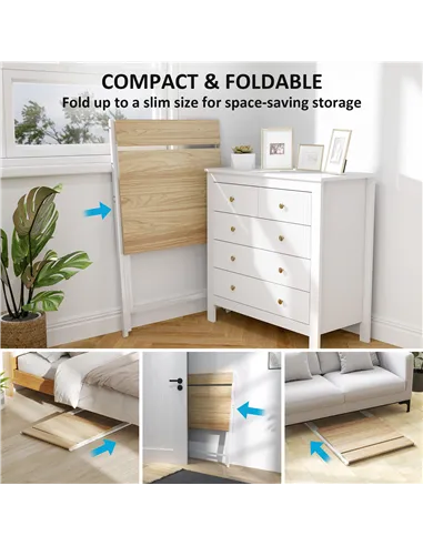 HOMCOM 70 cm Folding Computer Desk with Monitor Shelf - Natural Wood Finish