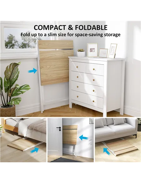 HOMCOM 70 cm Folding Computer Desk with Monitor Shelf - Natural Wood Finish