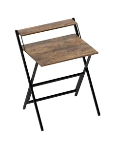 HOMCOM 70 cm Folding Computer Desk with Monitor Shelf - Rustic Brown