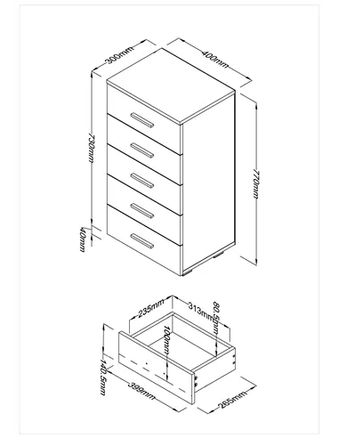 Core Products Lido 5 narrow chest of drawers