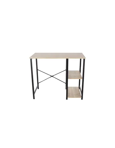 oak effect top with black metal legs