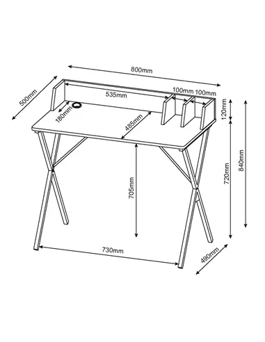 oak effect top with grey metal cross legs