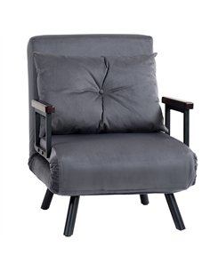 HOMCOM 4-in-1 Velvet-Feel Single Chair Bed, with Pillow - Charcoal Grey