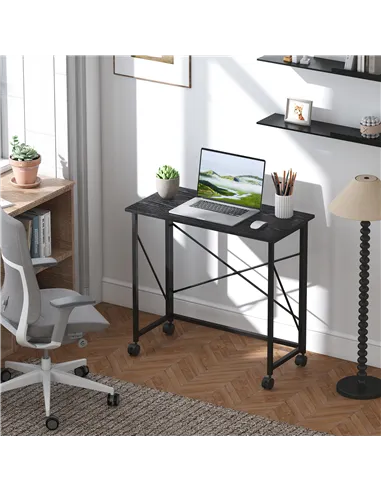 HOMCOM 80 cm Folding Desk on Wheels - Black