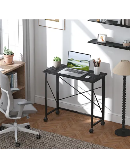 HOMCOM 80 cm Folding Desk on Wheels - Black