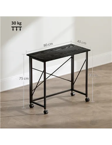HOMCOM 80 cm Folding Desk on Wheels - Black