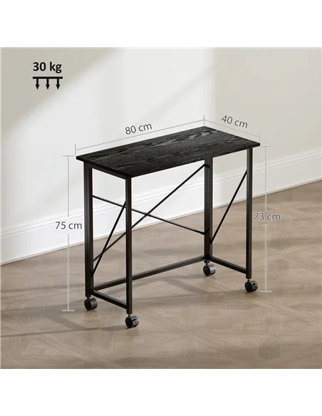 HOMCOM 80 cm Folding Desk on Wheels - Black