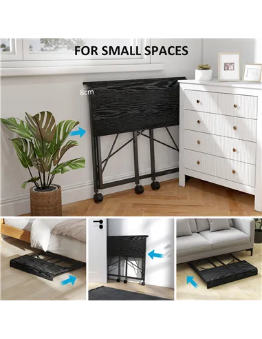 HOMCOM 80 cm Folding Desk on Wheels - Black