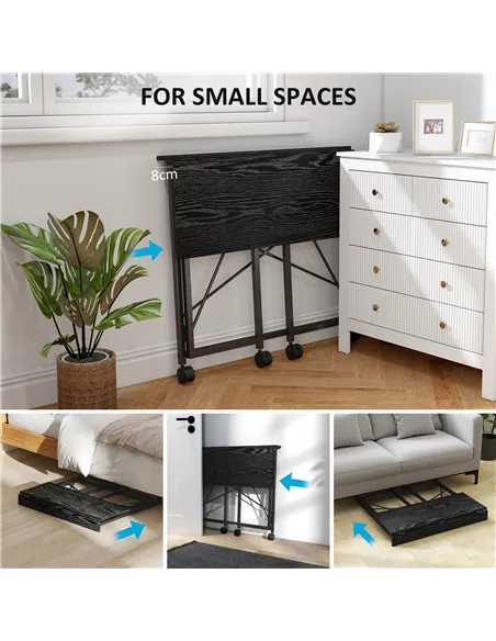 HOMCOM 80 cm Folding Desk on Wheels - Black