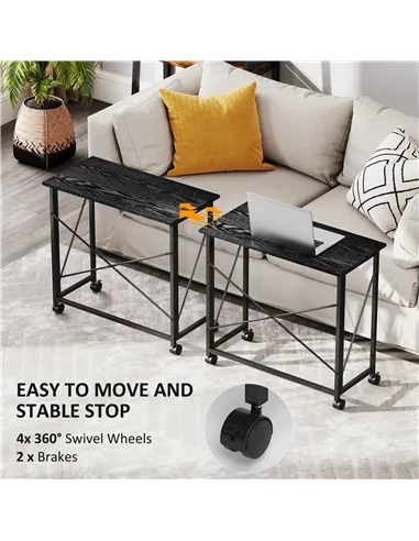 HOMCOM 80 cm Folding Desk on Wheels - Black