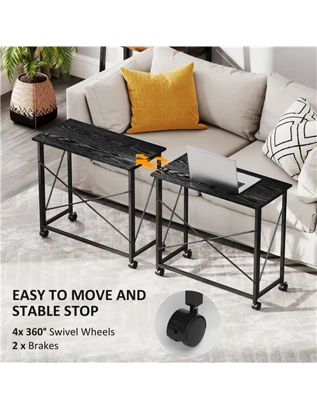 HOMCOM 80 cm Folding Desk on Wheels - Black