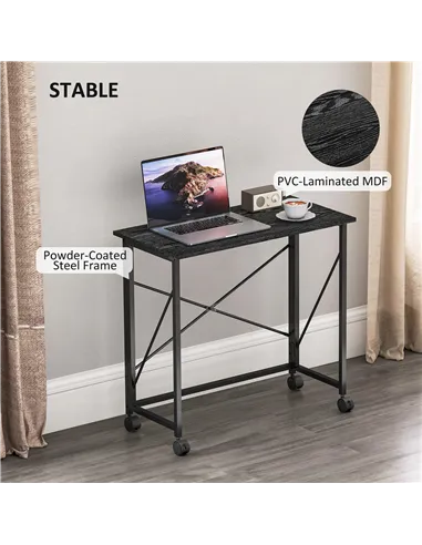 HOMCOM 80 cm Folding Desk on Wheels - Black