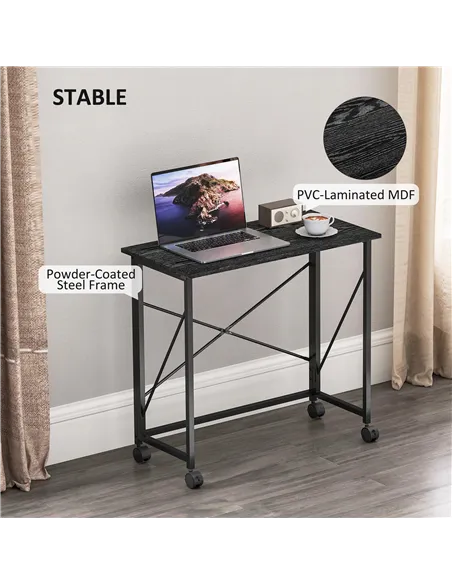 HOMCOM 80 cm Folding Desk on Wheels - Black