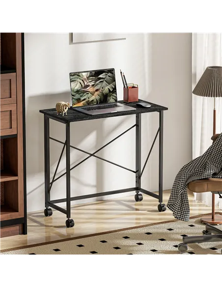 HOMCOM 80 cm Folding Desk on Wheels - Black