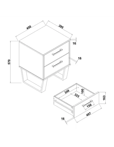 Core Products Texas 2 drawer bedside cabinet