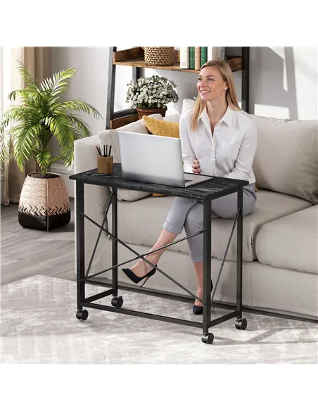 HOMCOM 80 cm Folding Desk on Wheels - Black