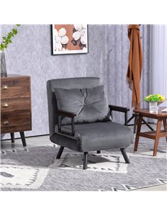 HOMCOM 4-in-1 Velvet-Feel Single Chair Bed, with Pillow - Charcoal Grey 2