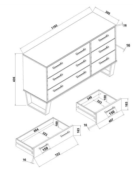 Core Products Texas 3+3 drawer wide chest of drawers