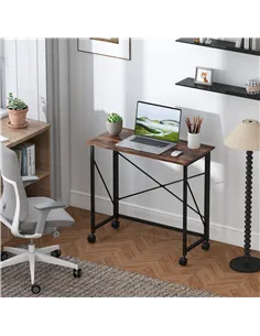 HOMCOM 80 cm Folding Desk on Wheels - Rustic Brown 2