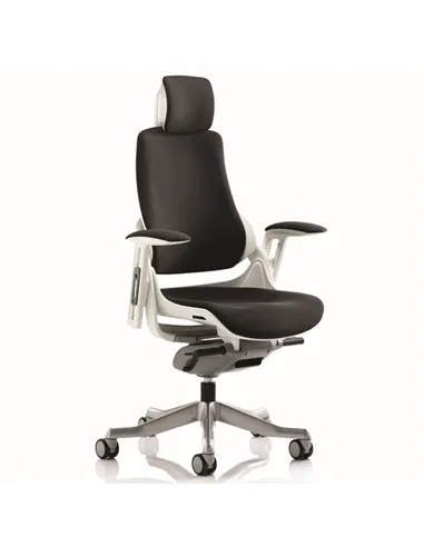 Dynamic Zure Executive Office Chair White Shell Black Fabric With Arms And Headrest KC0161