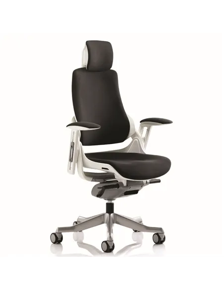 Dynamic Zure Executive Office Chair White Shell Black Fabric With Arms And Headrest KC0161
