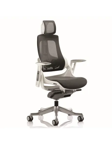 Dynamic Zure Executive Office Chair White Shell Charcoal Mesh With Arms And Headrest KC0162