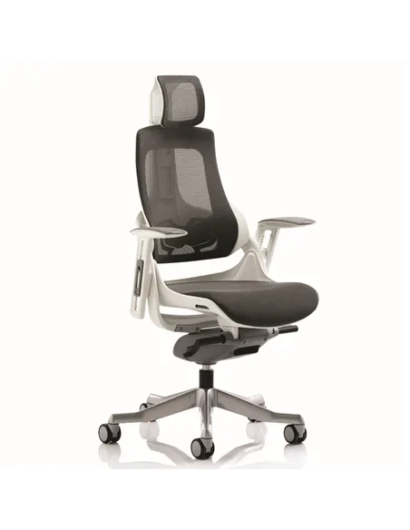 Dynamic Zure Executive Office Chair White Shell Charcoal Mesh With Arms And Headrest KC0162