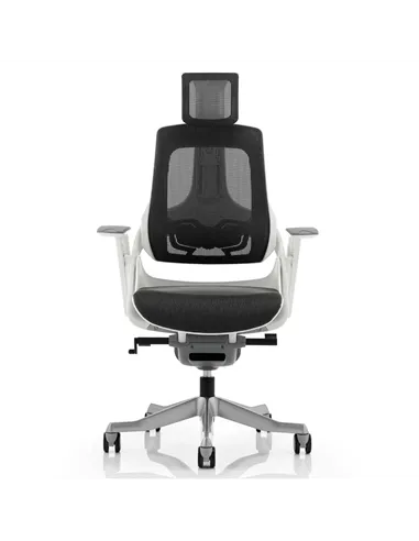 Dynamic Zure Executive Office Chair White Shell Charcoal Mesh With Arms And Headrest KC0162