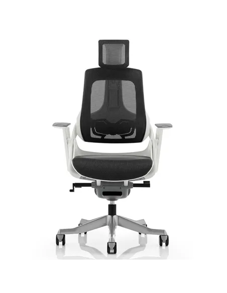 Dynamic Zure Executive Office Chair White Shell Charcoal Mesh With Arms And Headrest KC0162