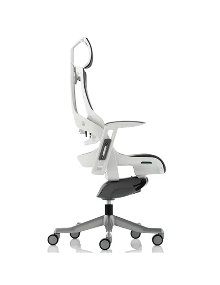Dynamic Zure Executive Office Chair White Shell Charcoal Mesh With Arms And Headrest KC0162