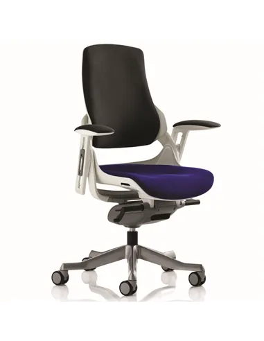 Dynamic Zure Office Chair White Shell  Black Fabric Back Bespoke Colour Seat Stevia Blue KCUP0699