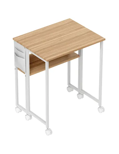 HOMCOM 63 cm Drop Leaf Writing Work Desk - Natural Wood Finish