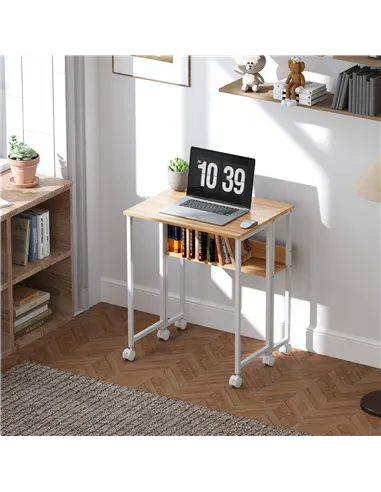 HOMCOM 63 cm Drop Leaf Writing Work Desk - Natural Wood Finish