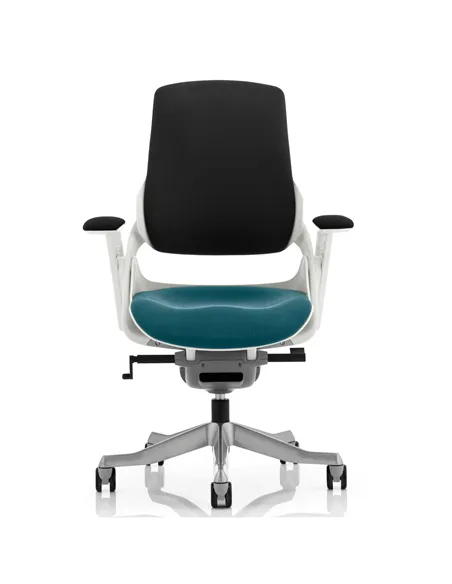 Dynamic Zure Office Chair White Shell  Black Fabric Back Bespoke Colour Seat Maringa Teal KCUP0703