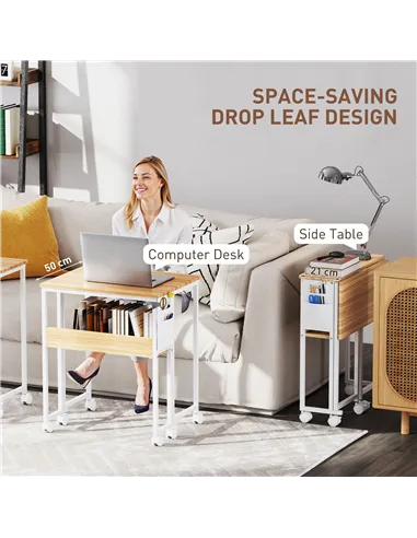 HOMCOM 63 cm Drop Leaf Writing Work Desk - Natural Wood Finish