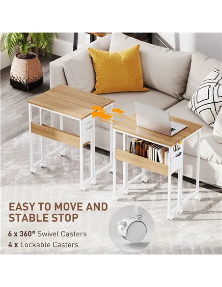 HOMCOM 63 cm Drop Leaf Writing Work Desk - Natural Wood Finish