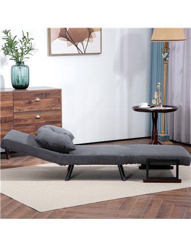 HOMCOM 4-in-1 Velvet-Feel Single Chair Bed, with Pillow - Charcoal Grey