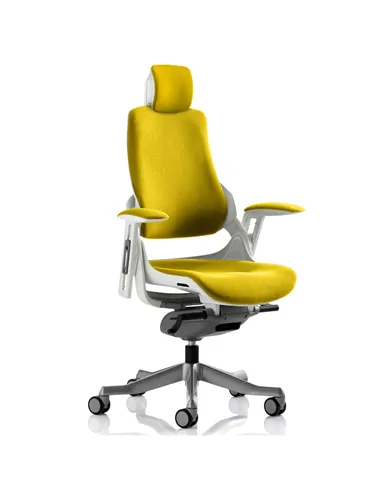 Dynamic Zure Office Chair White Shell  With Headrest Fully Bespoke Colour Senna Yellow KCUP1289