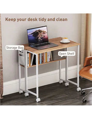 HOMCOM 80 cm Drop Leaf Writing Work Desk - Natural Wood Finish