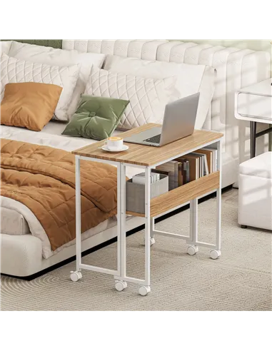 HOMCOM 80 cm Drop Leaf Writing Work Desk - Natural Wood Finish