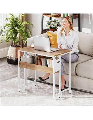 HOMCOM 80 cm Drop Leaf Writing Work Desk - Natural Wood Finish