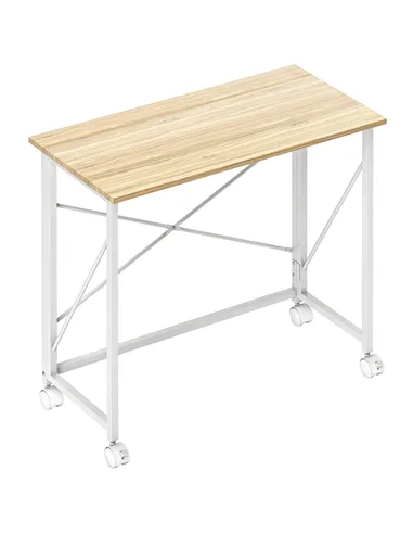HOMCOM 80 cm Folding Desk on Wheels - Natural Tone