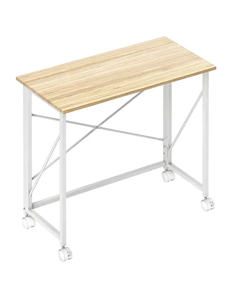 HOMCOM 80 cm Folding Desk on Wheels - Natural Tone